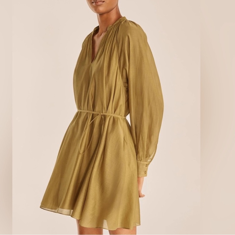 Rebecca Taylor Sage Tie-Waist Silk-Blend Long-Sleeve Dress
